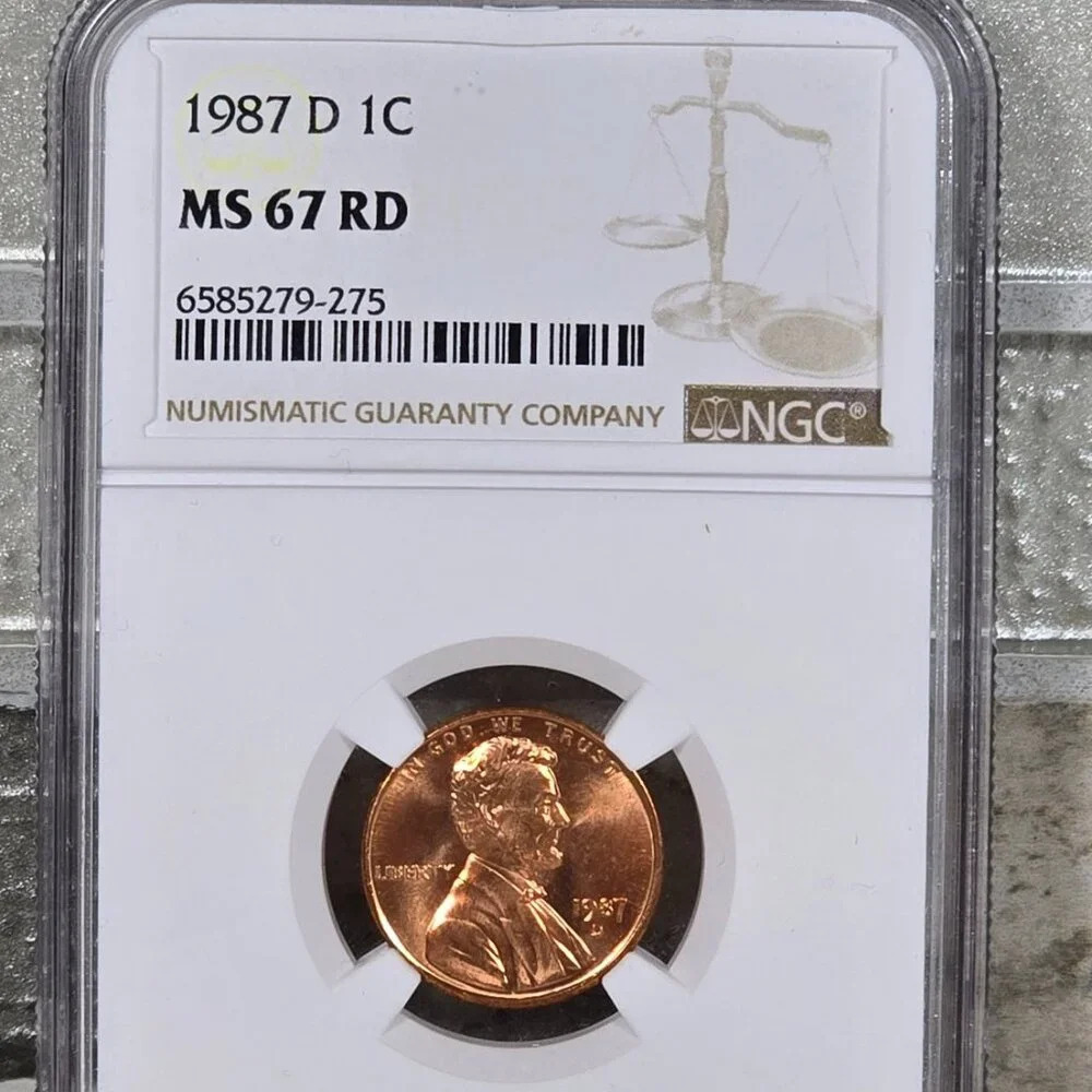 NGC Professionally Graded 1987 D MS67 RD United States 1C Penny Cent